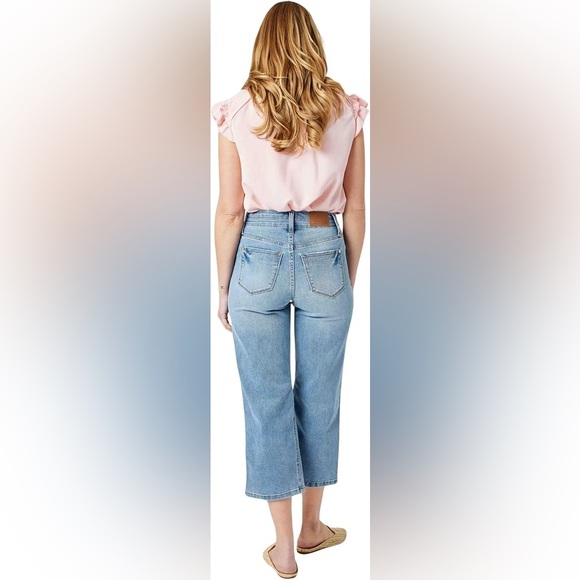 Judy Blue High Waist Double Button Waistband Cropped Wide Leg Jeans Size 15/32 - Picture 5 of 13